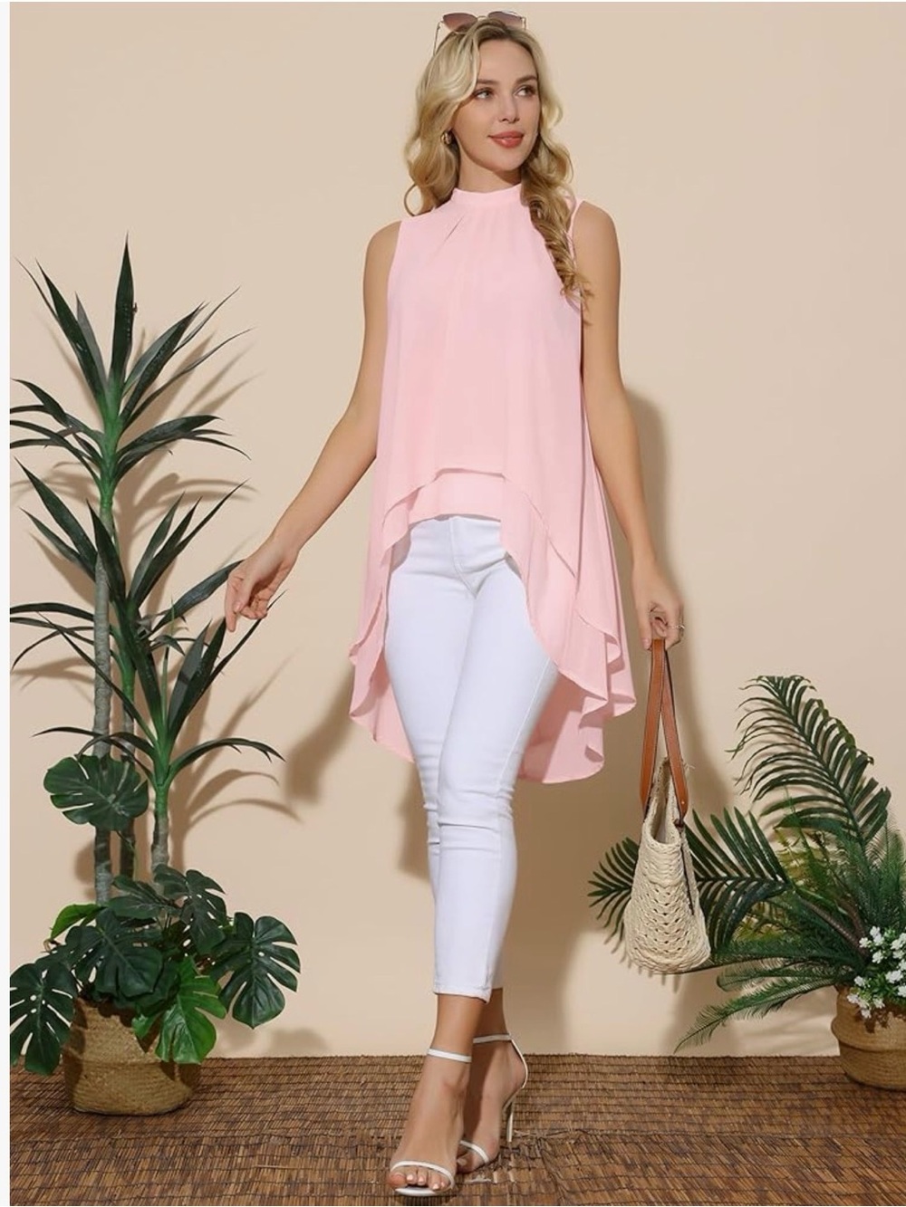 Sleeveless High-Low Pink Tunic Top